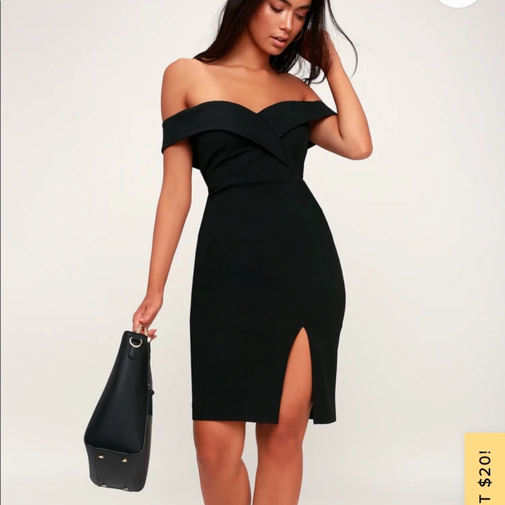 NWT Lulus classic glam black off the shoulder body-con dress, XS